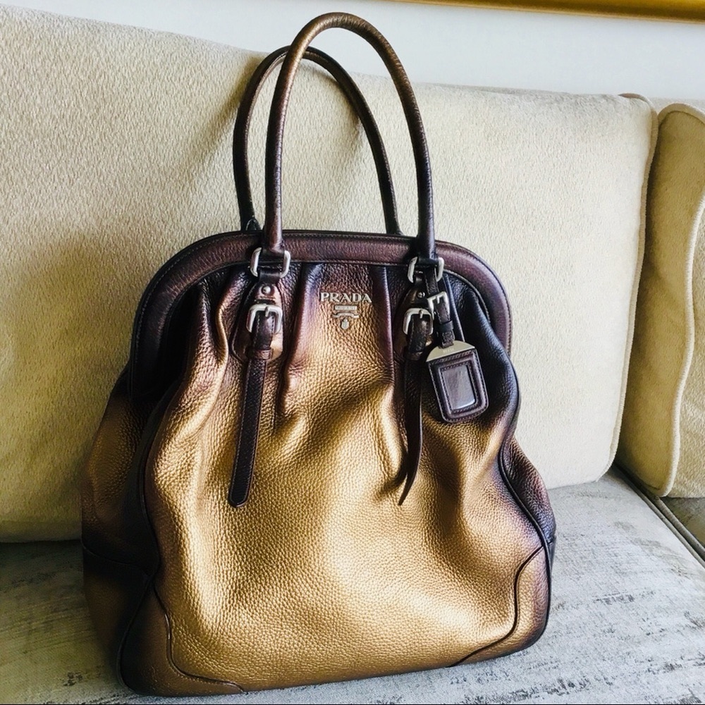 Prada bronze leather large bag. Made in Italy.